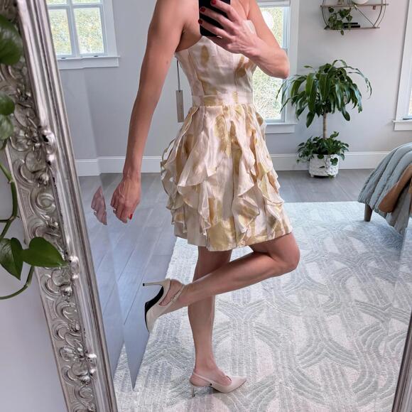 Willa story Dresses & Skirts - Willa Story Gold Metallic Ruffle Mini Dress Size S